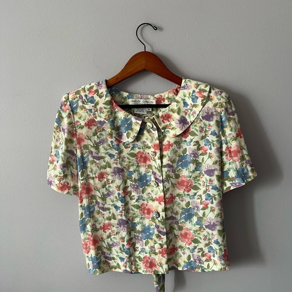 Vintage Maggy London Floral Button-Front Top
